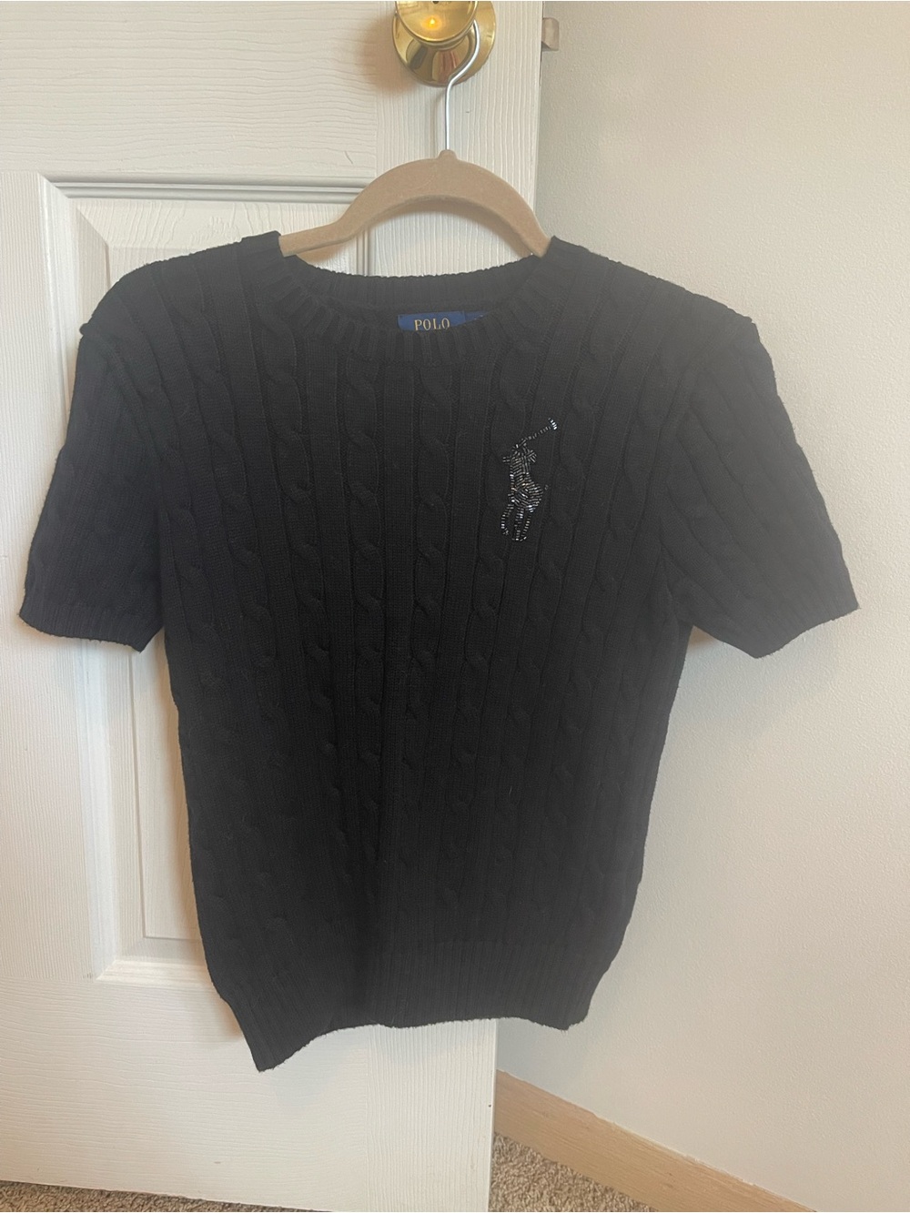 Polo by Ralph Lauren Black Short-Sleeve Cable-Knit Crew Sweater